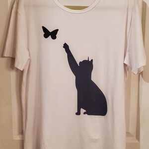 Cat Silhouette T-Shirt - White and Black